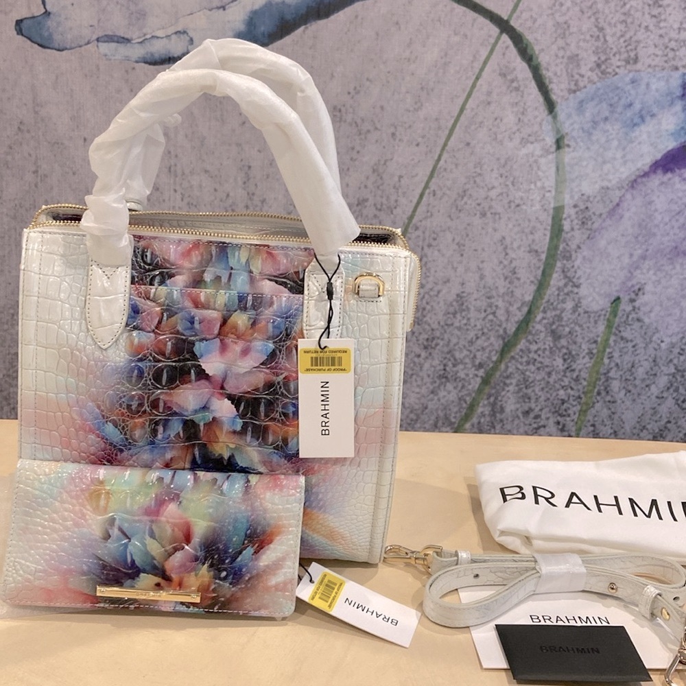 NEW BRAHMIN PRISM OMBRE SMALL CAROLINE PURSE AND WALLET SET